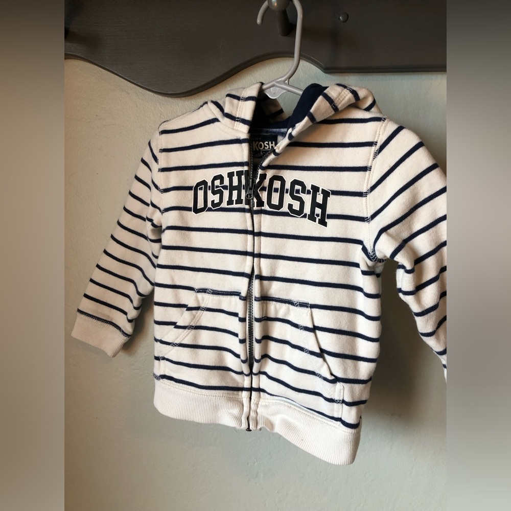 Baby boy or girl Oshkosh 24 month blue and white striped hoodie